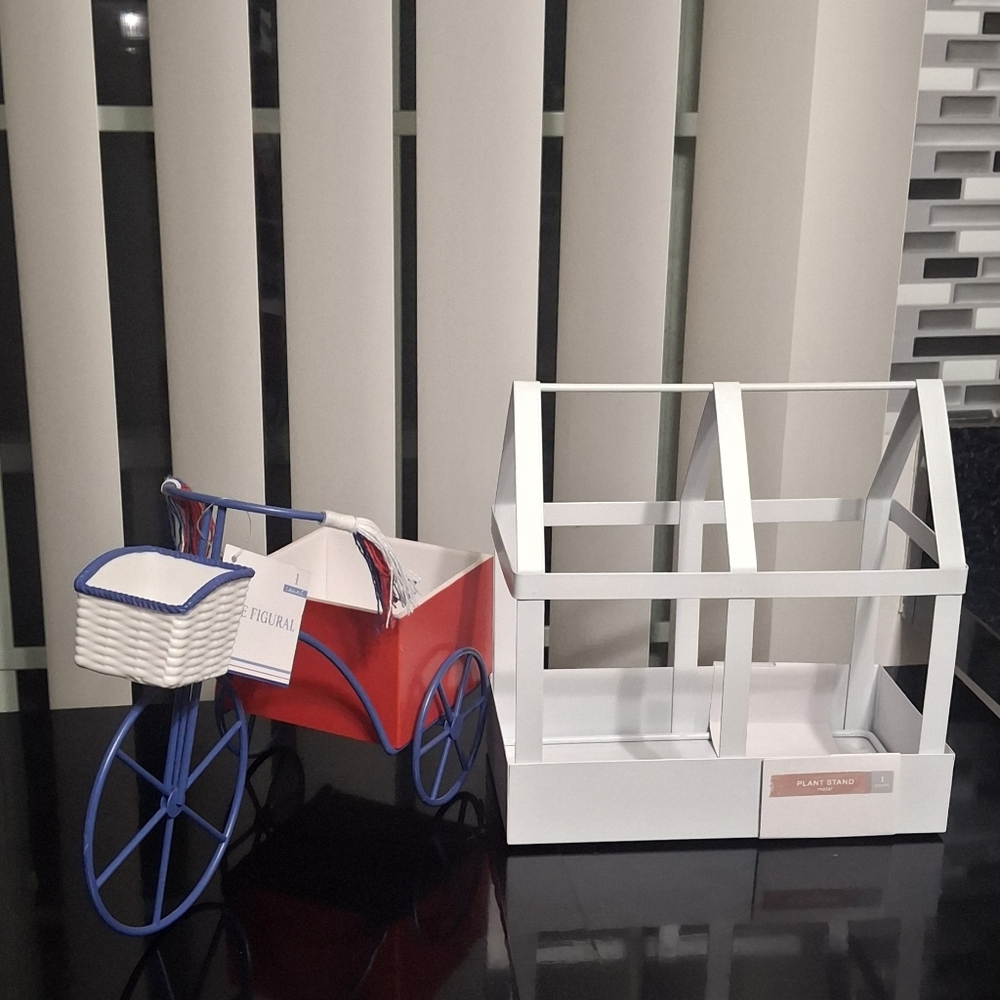 Red and Blue Decorative Bicycle Planter And Greenhouse Style Planter